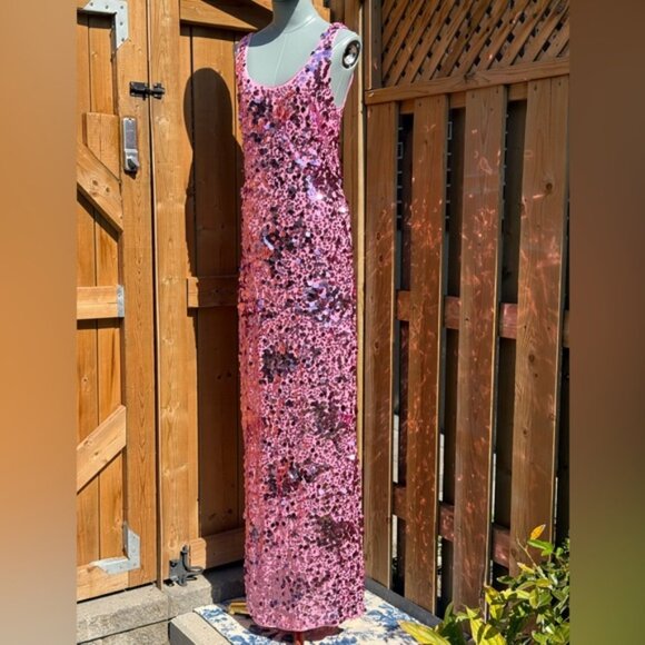 🆕 SIMKHAI 🧿 NWOT Bex Sequined Embellished Maxi Dress, Sorbet Pink- Sz US 4 - Picture 3 of 14